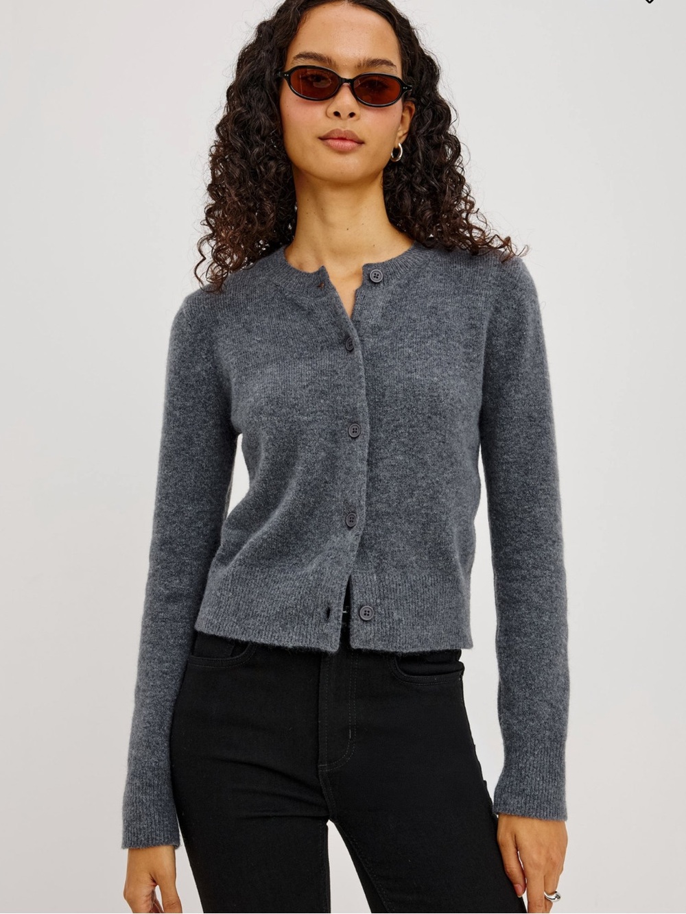 Rails “Matilda” Soft Crewneck Button-Front Sweater Cardigan - Gray